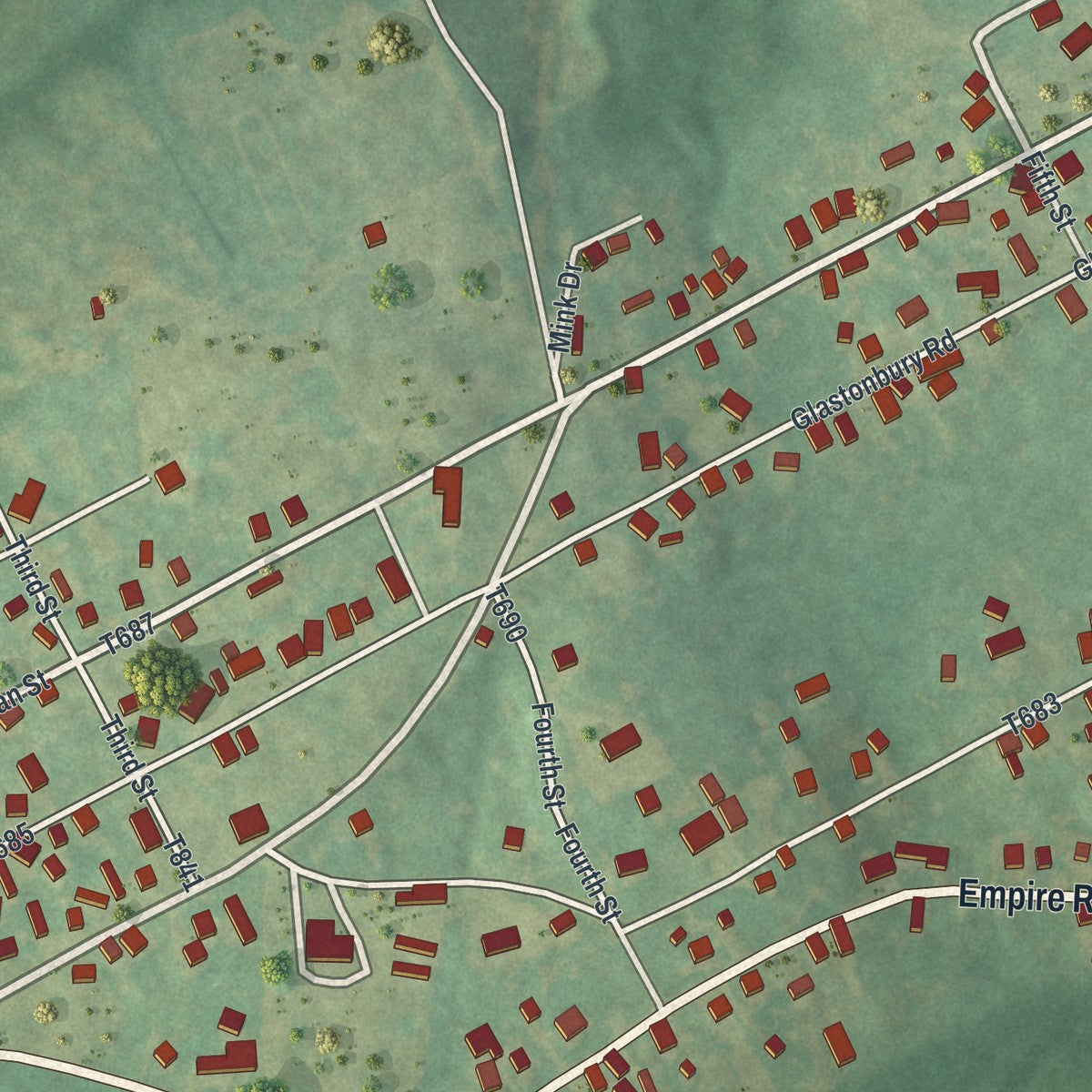 Close-up of the map of Hawk Run, Pennsylvania print showing street and building detail