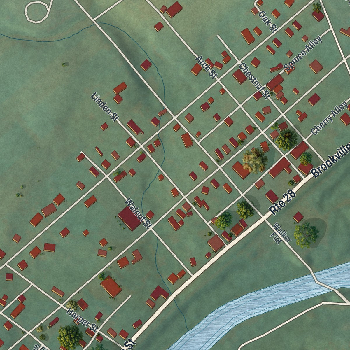Close-up of the map of Hawthorn, Pennsylvania print showing street and building detail
