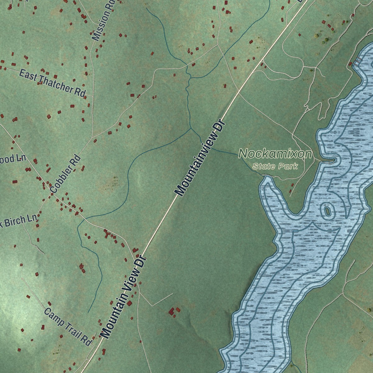 Second close-up of the map of Haycock, Pennsylvania print showing more streets and buildings