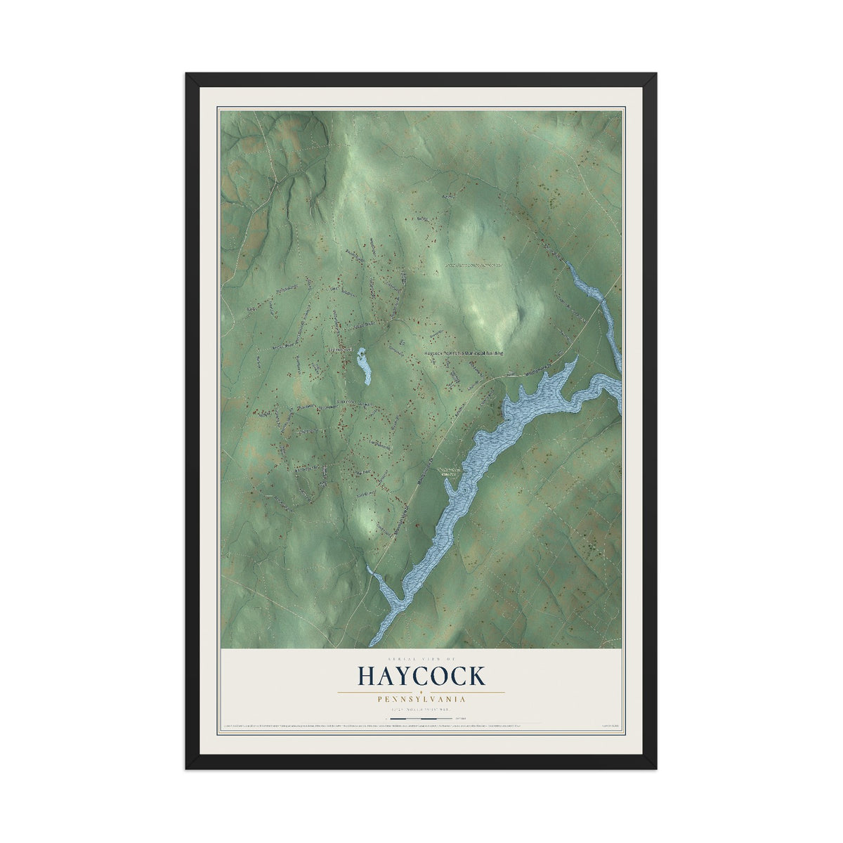 Map of Haycock, Pennsylvania, 12 x 18 inch print in a black wood frame