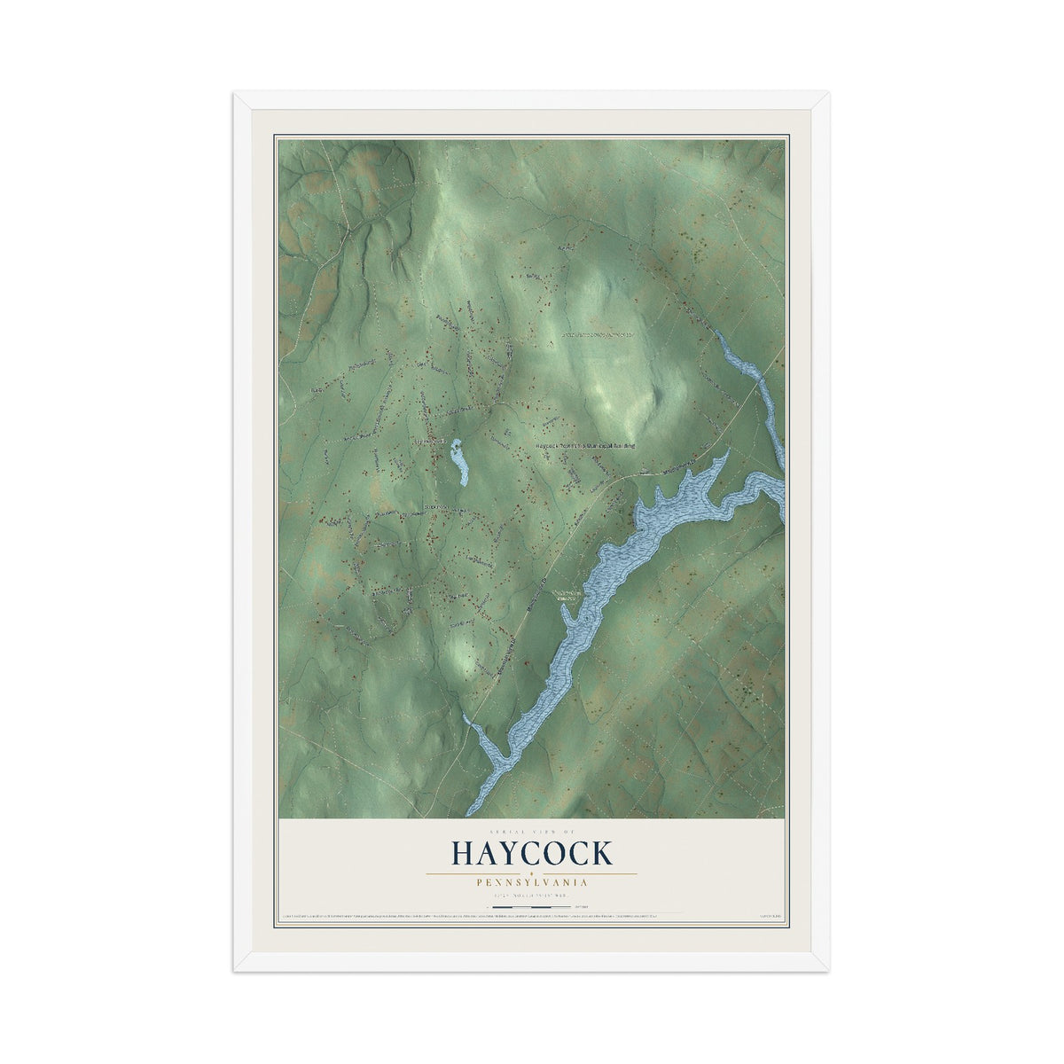 Map of Haycock, Pennsylvania, 12 x 18 inch print in a white wood frame