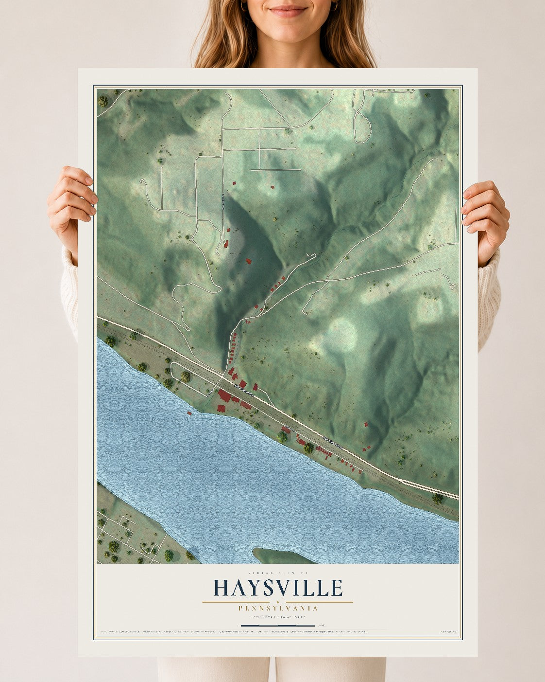 Map of Haysville, Pennsylvania, 24 x 36 inch unframed archival matte print