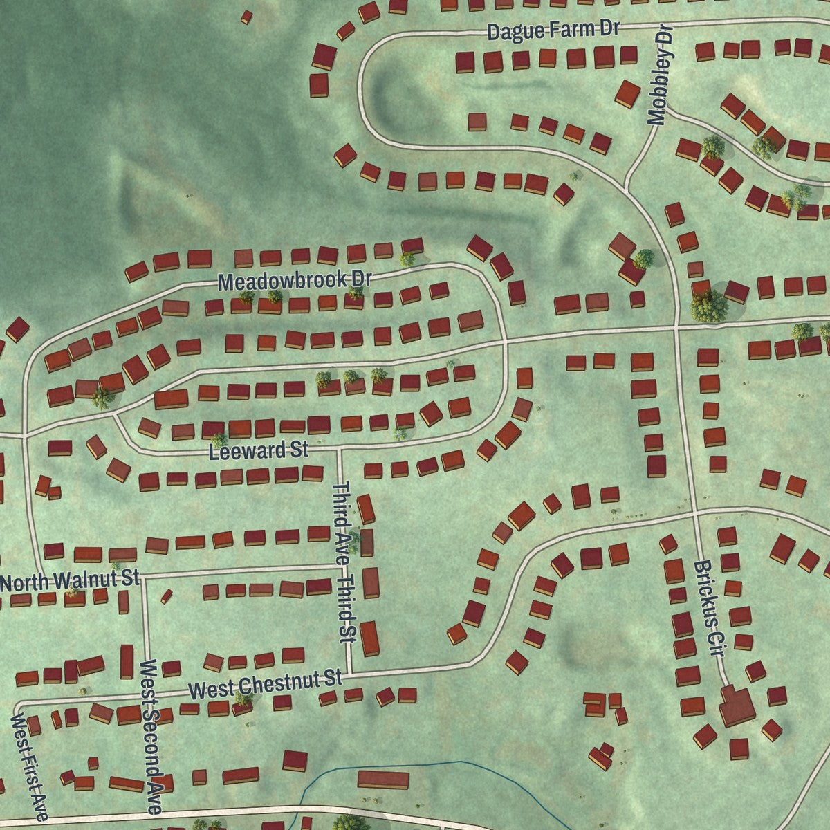 Close-up of the map of Hayti, Pennsylvania print showing street and building detail