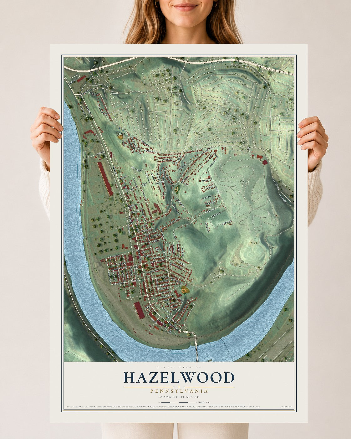 Map of Hazelwood, Pennsylvania, 24 x 36 inch unframed archival matte print