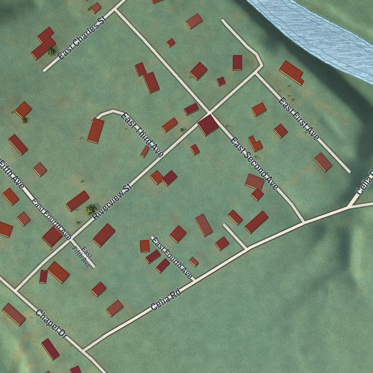 Close-up of the map of Hazen, Pennsylvania print showing street and building detail