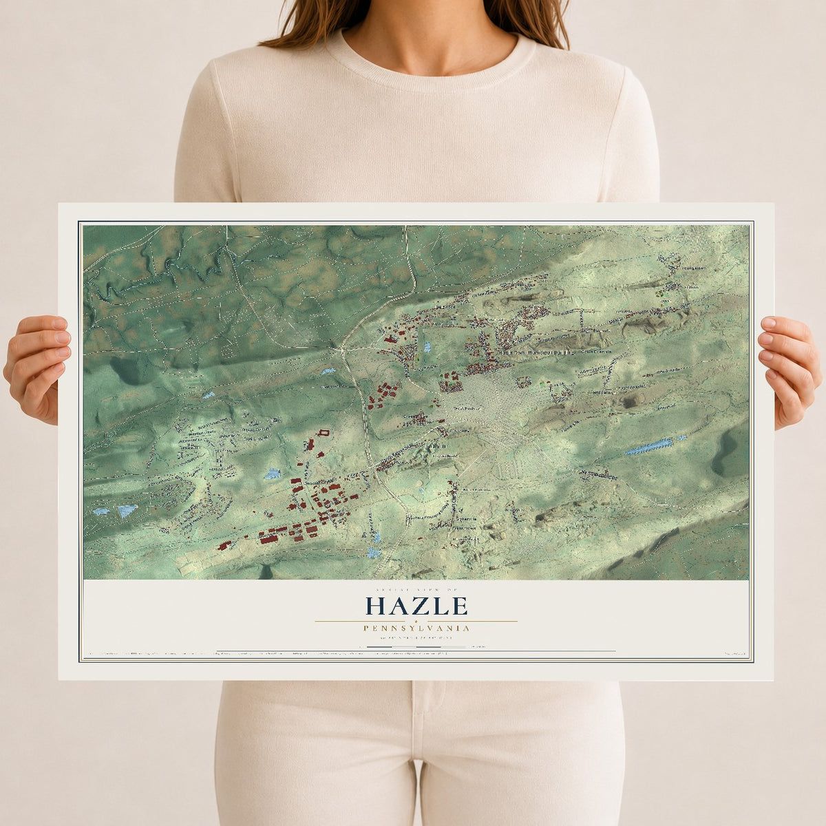 Map of Hazle, Pennsylvania, 12 x 18 inch unframed archival matte print