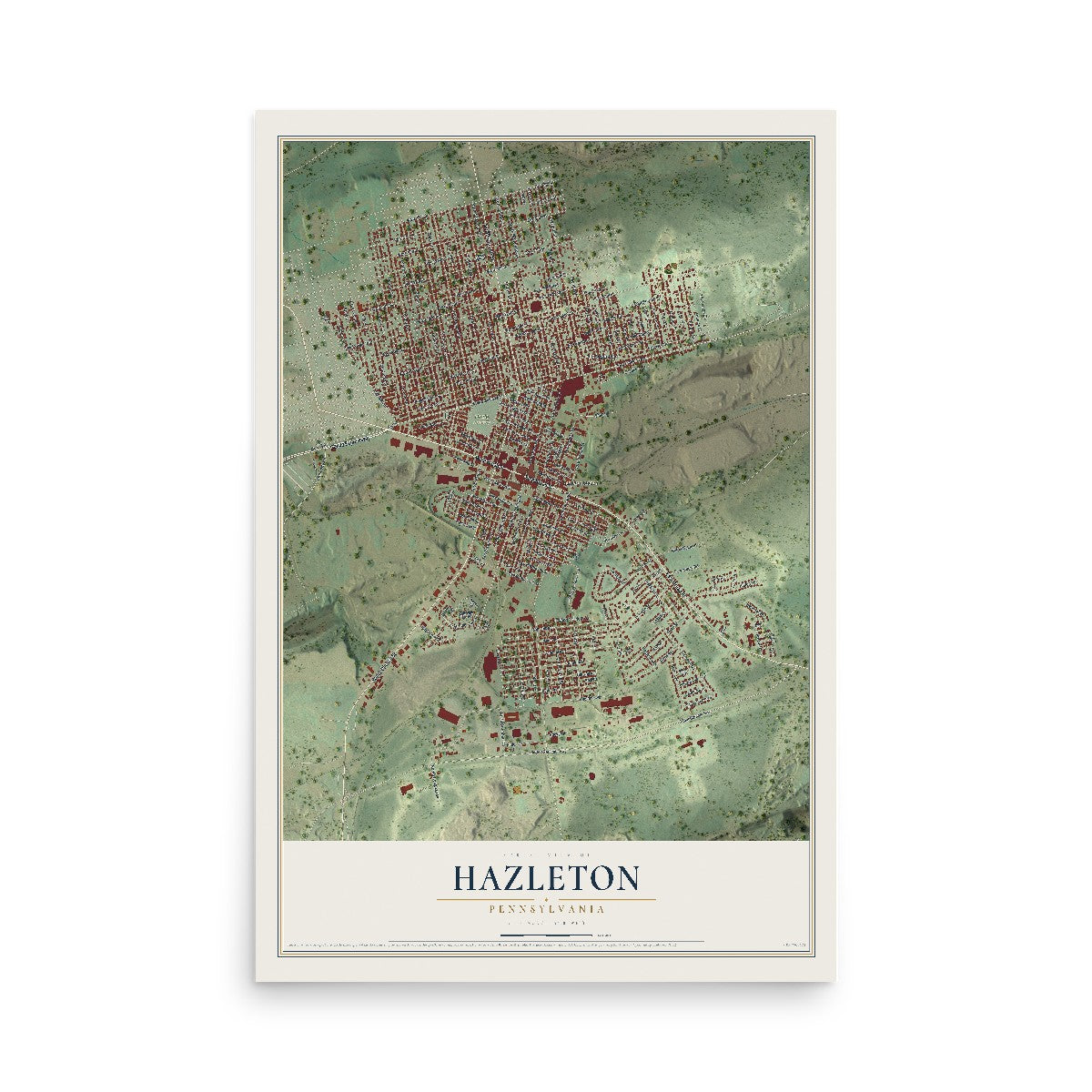 Map of Hazleton, Pennsylvania, 12 x 18 inch unframed archival matte print