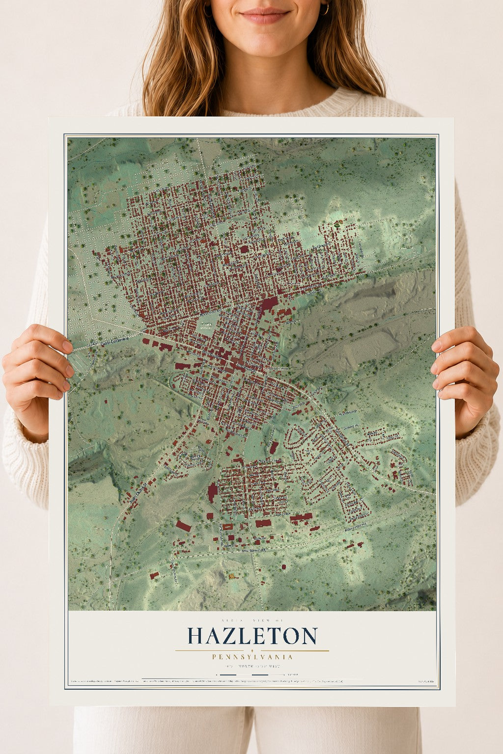 Map of Hazleton, Pennsylvania, 18 x 24 inch unframed archival matte print