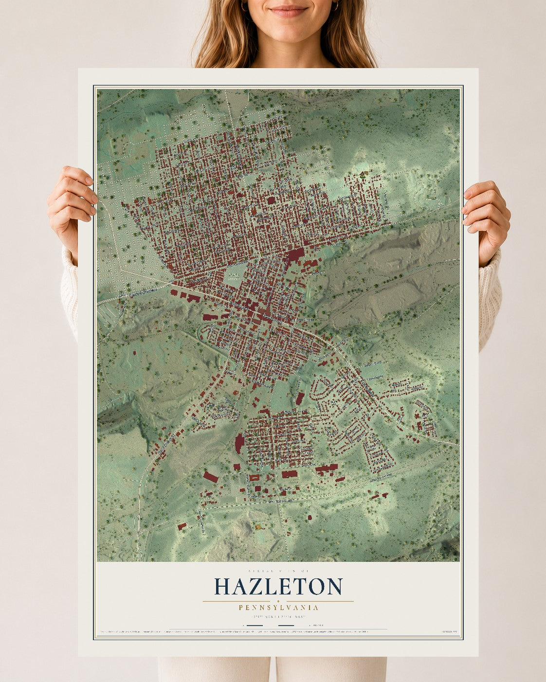 Map of Hazleton, Pennsylvania, 24 x 36 inch unframed archival matte print
