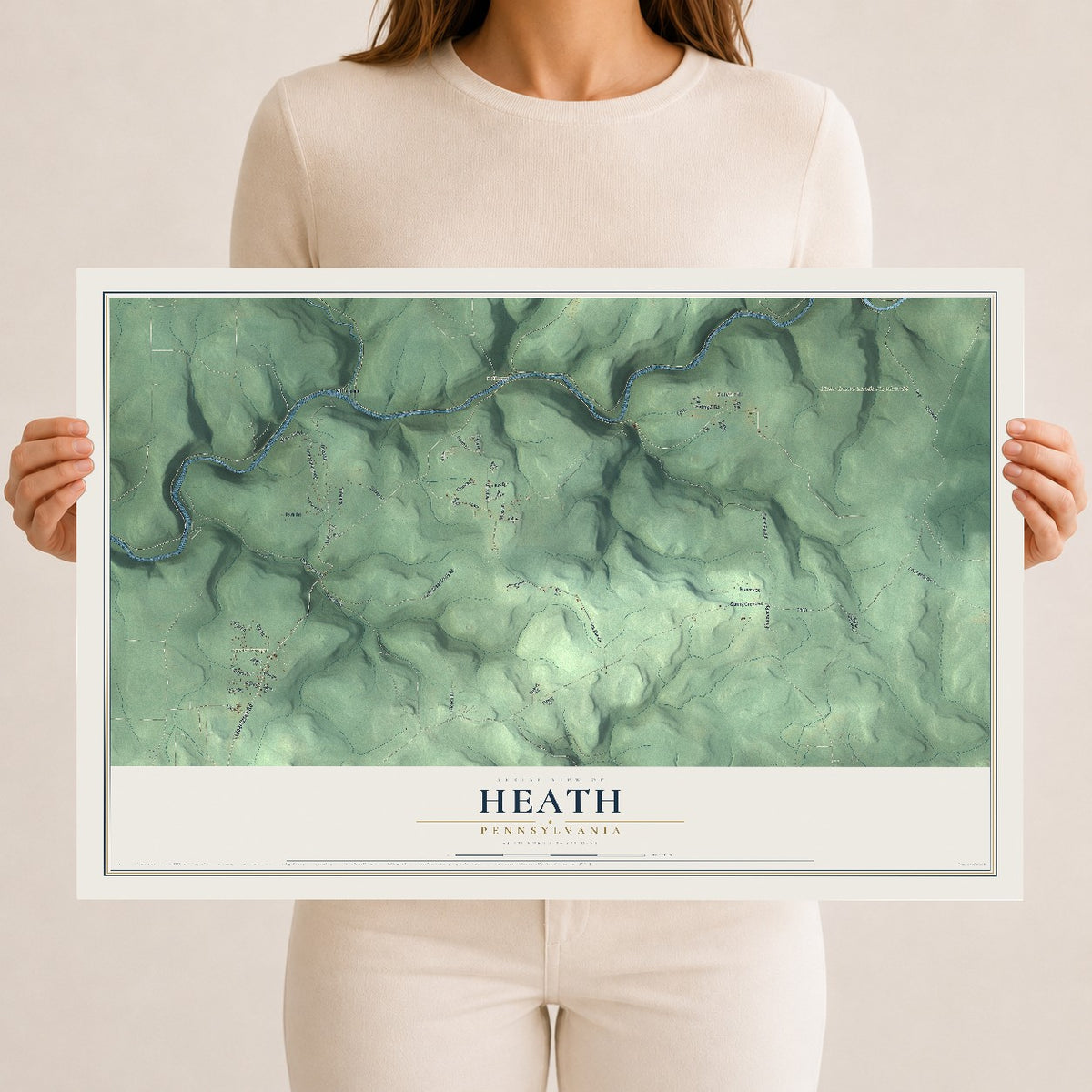 Map of Heath, Pennsylvania, 12 x 18 inch unframed archival matte print