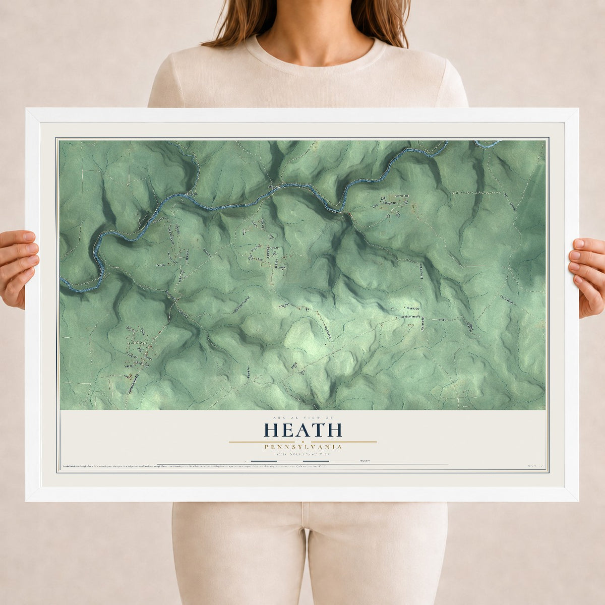 Map of Heath, Pennsylvania, 18 x 24 inch print in a white wood frame