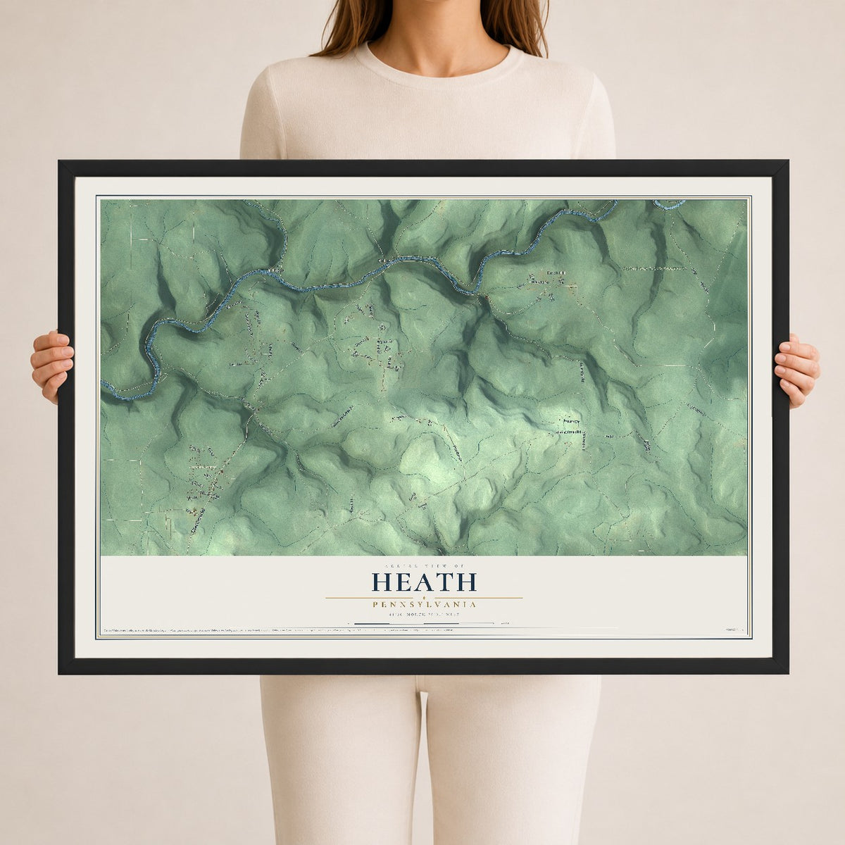 Map of Heath, Pennsylvania, 24 x 36 inch print in a black wood frame