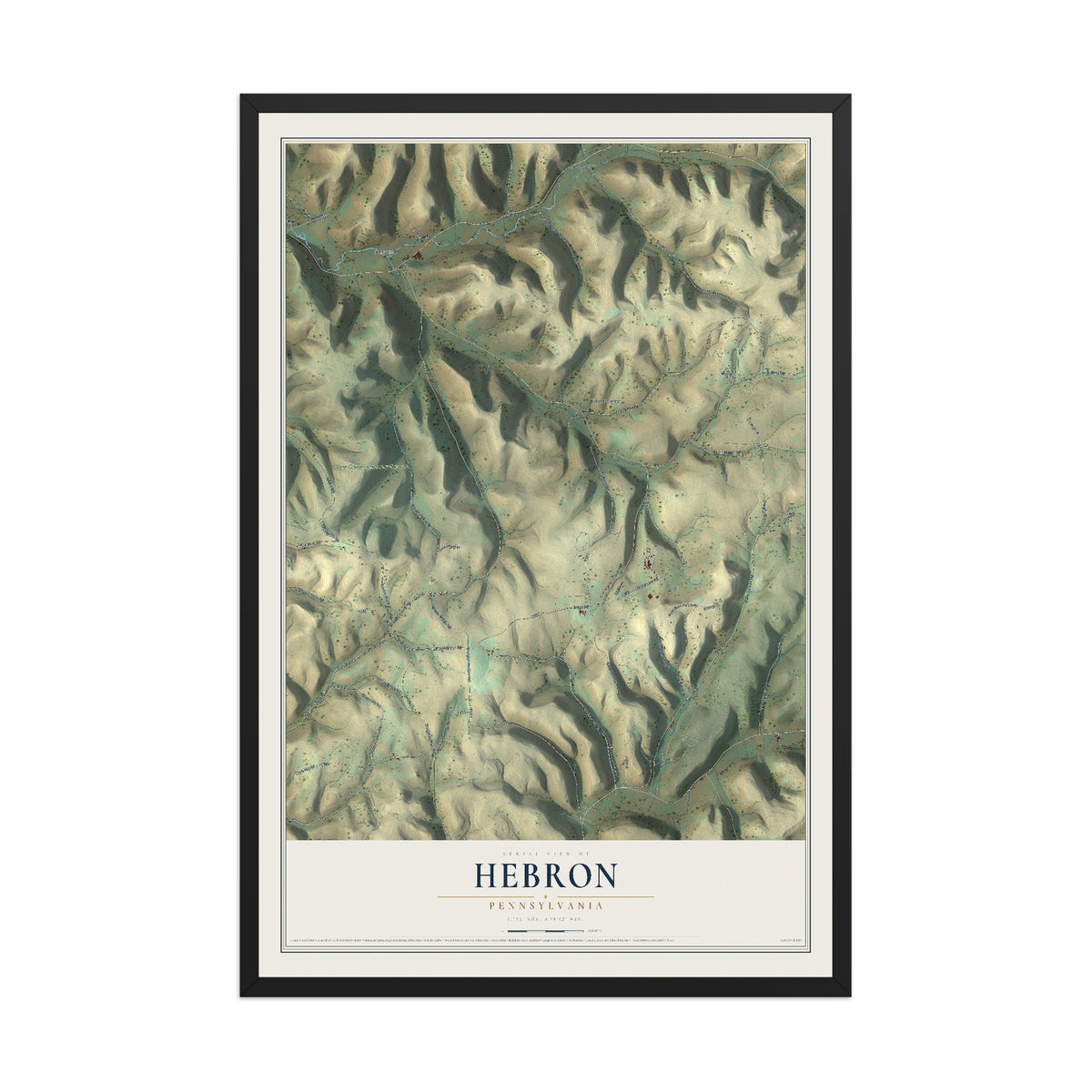 Map of Hebron, Pennsylvania, 12 x 18 inch print in a black wood frame