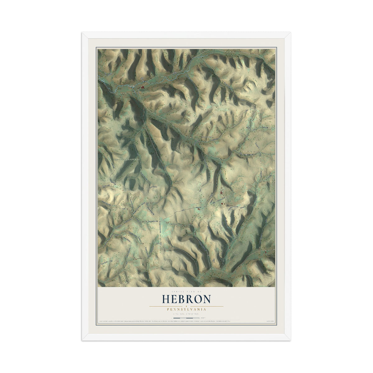 Map of Hebron, Pennsylvania, 12 x 18 inch print in a white wood frame