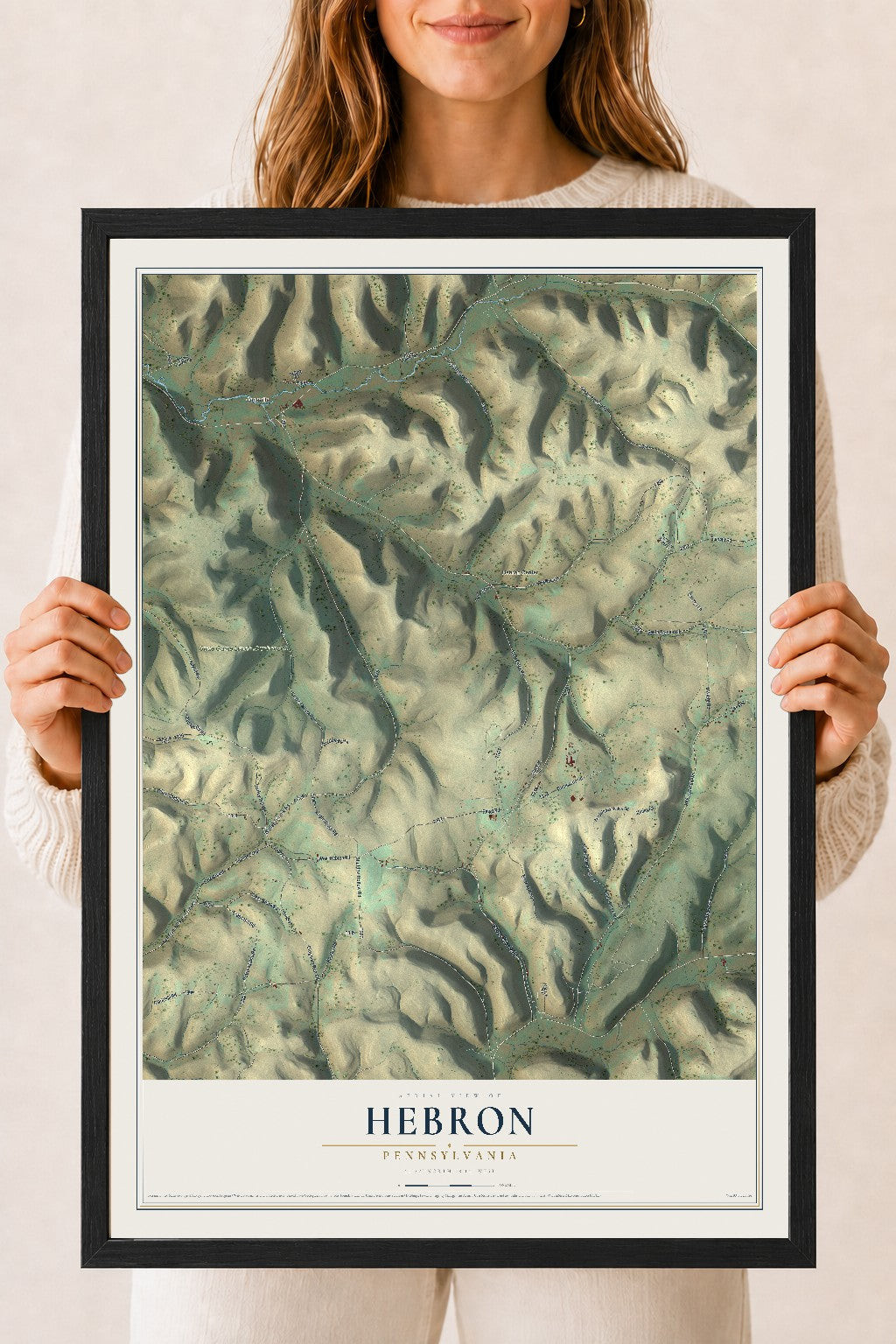 Map of Hebron, Pennsylvania, 18 x 24 inch print in a black wood frame