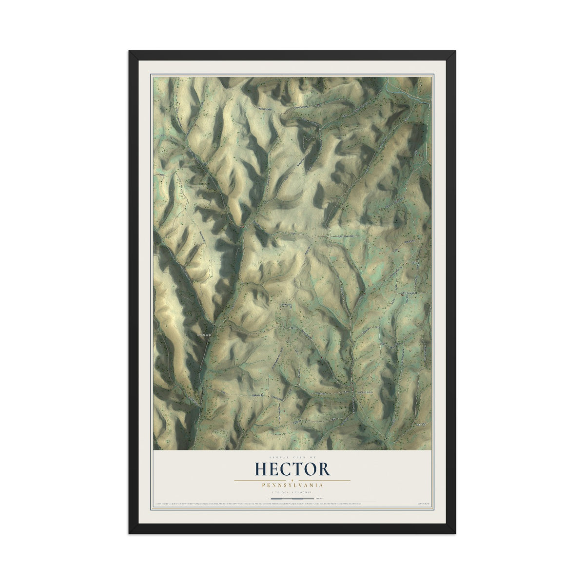 Map of Hector, Pennsylvania, 12 x 18 inch print in a black wood frame