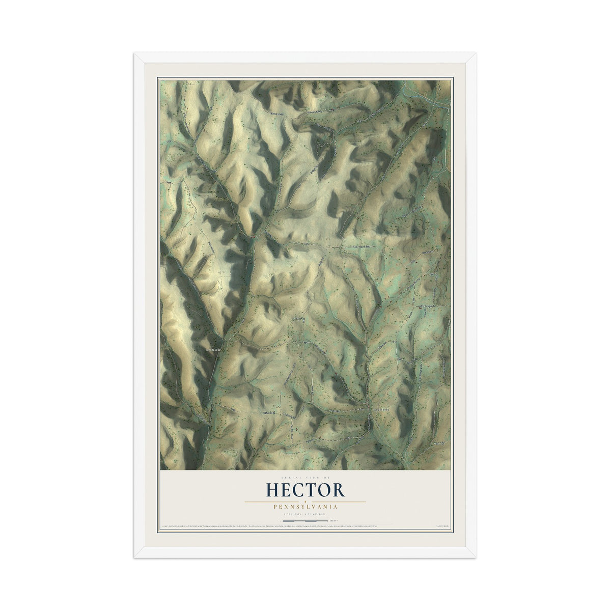 Map of Hector, Pennsylvania, 12 x 18 inch print in a white wood frame