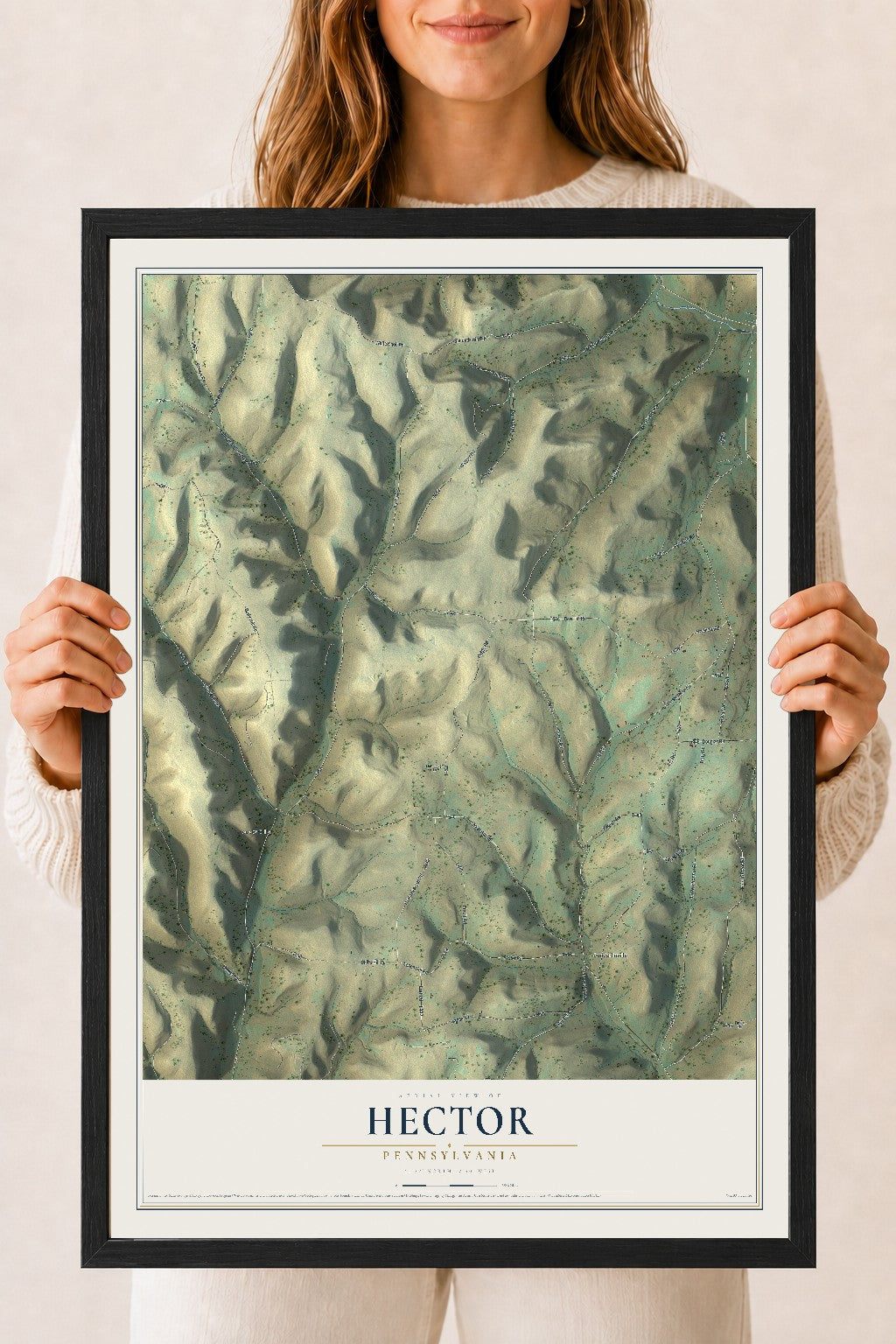Map of Hector, Pennsylvania, 18 x 24 inch print in a black wood frame