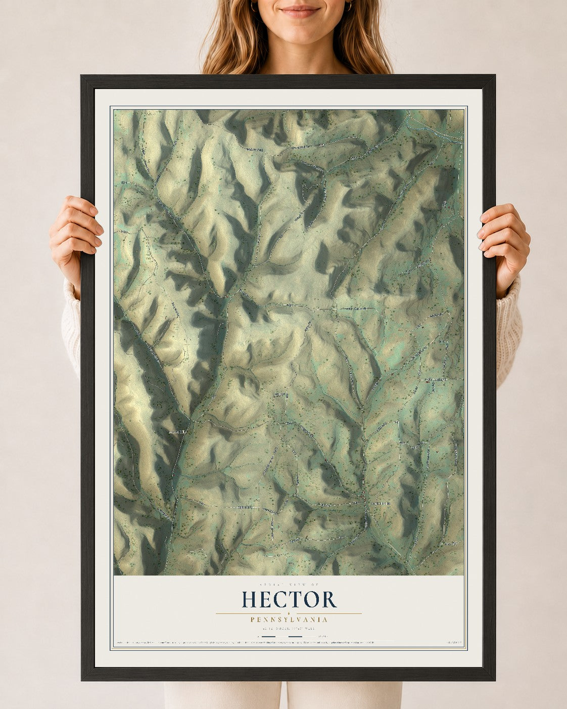 Map of Hector, Pennsylvania, 24 x 36 inch print in a black wood frame
