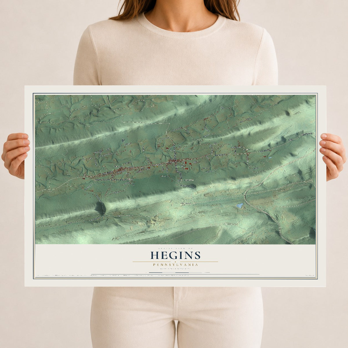 Map of Hegins, Pennsylvania, 12 x 18 inch unframed archival matte print