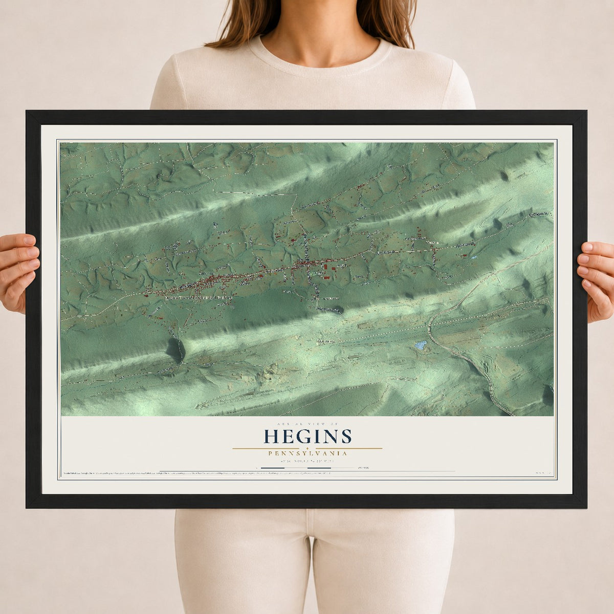 Map of Hegins, Pennsylvania, 18 x 24 inch print in a black wood frame