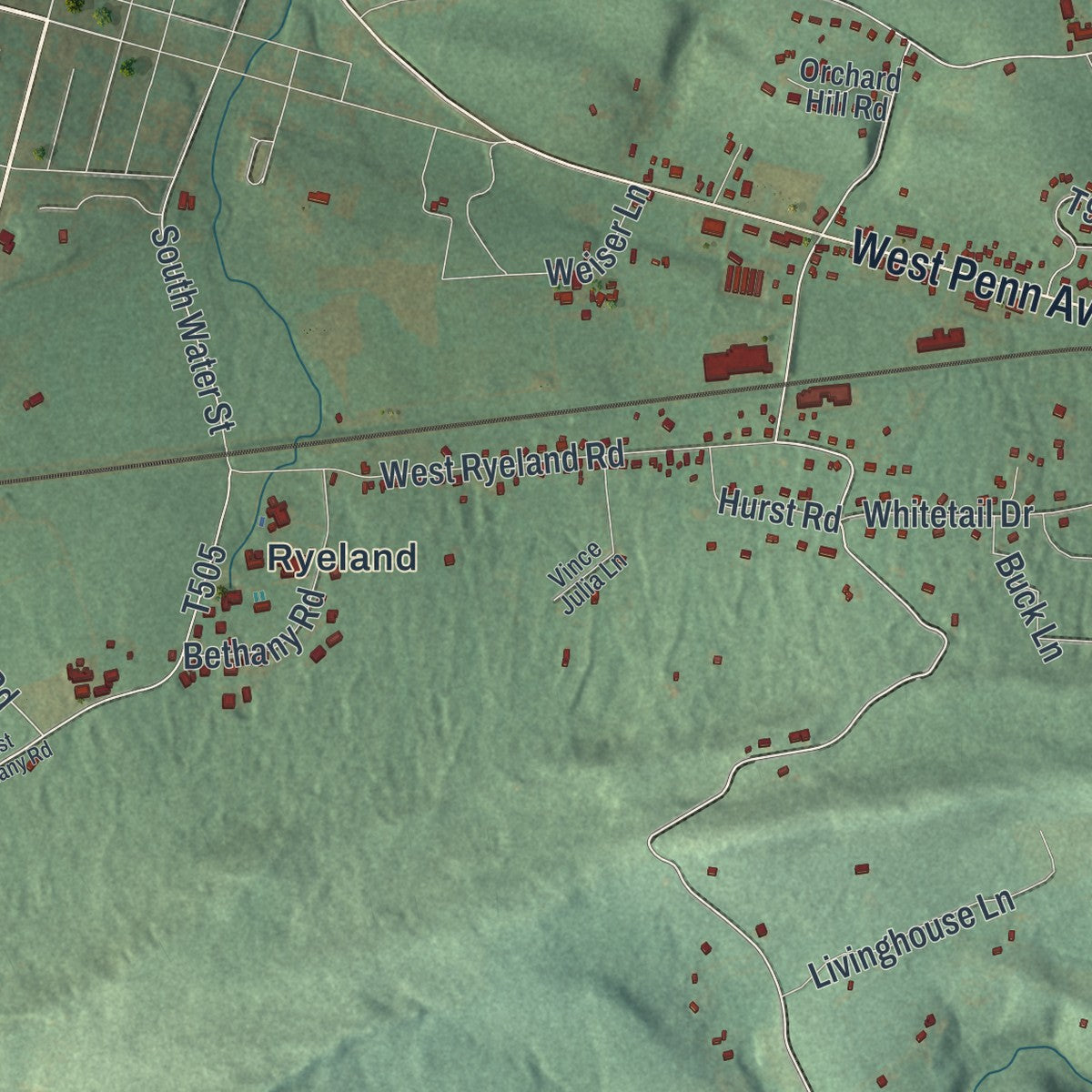 Second close-up of the map of Heidelberg, Berks County, Pennsylvania print showing more streets and buildings