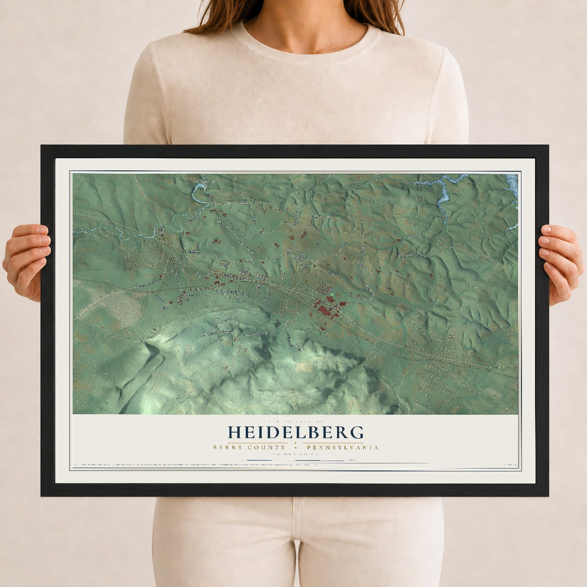 Map of Heidelberg, Berks County, Pennsylvania, 12 x 18 inch print in a black wood frame
