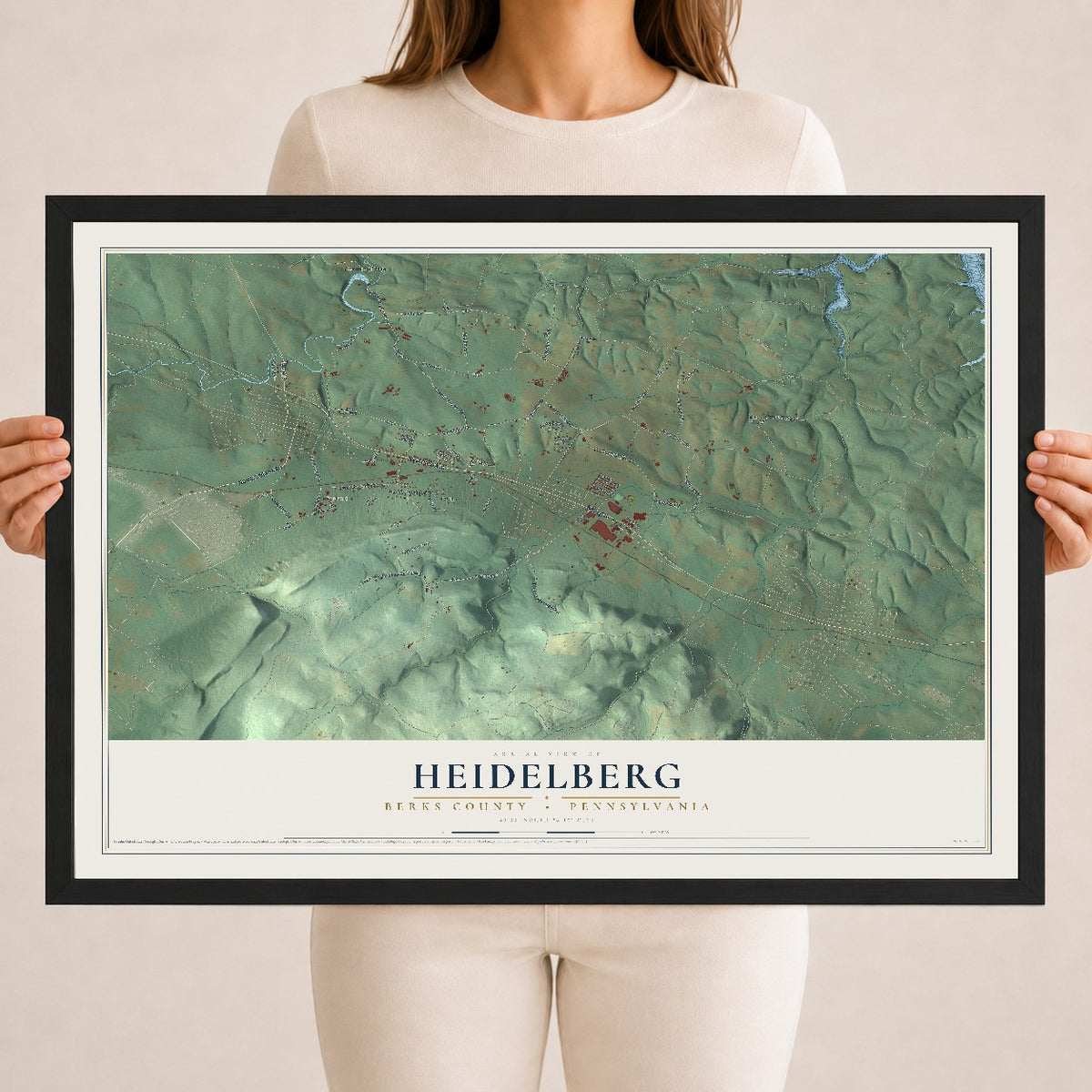 Map of Heidelberg, Berks County, Pennsylvania, 18 x 24 inch print in a black wood frame