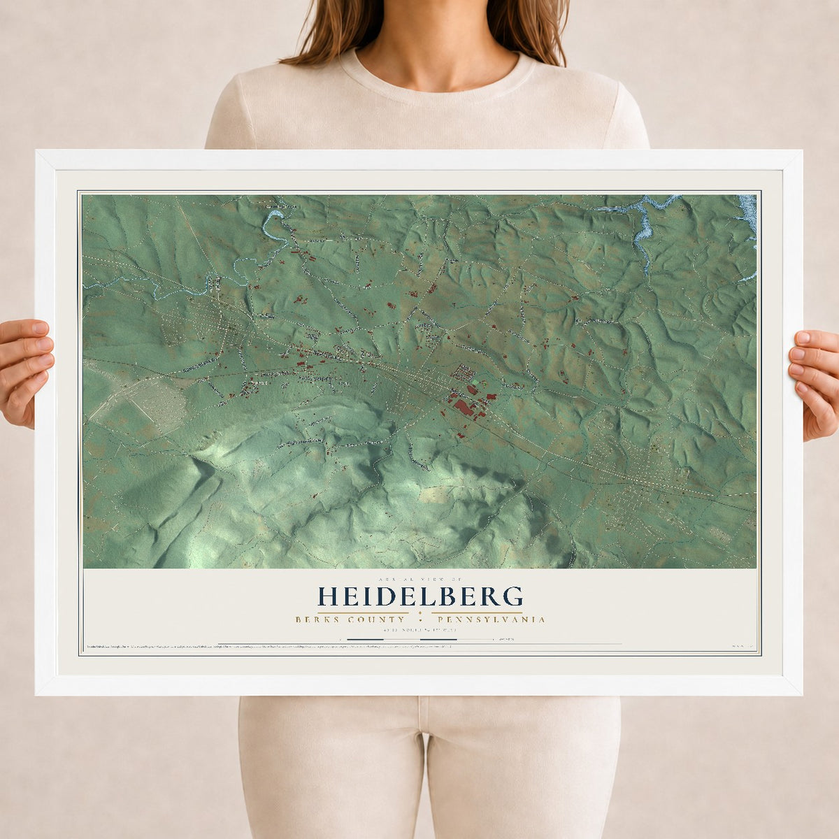 Map of Heidelberg, Berks County, Pennsylvania, 18 x 24 inch print in a white wood frame