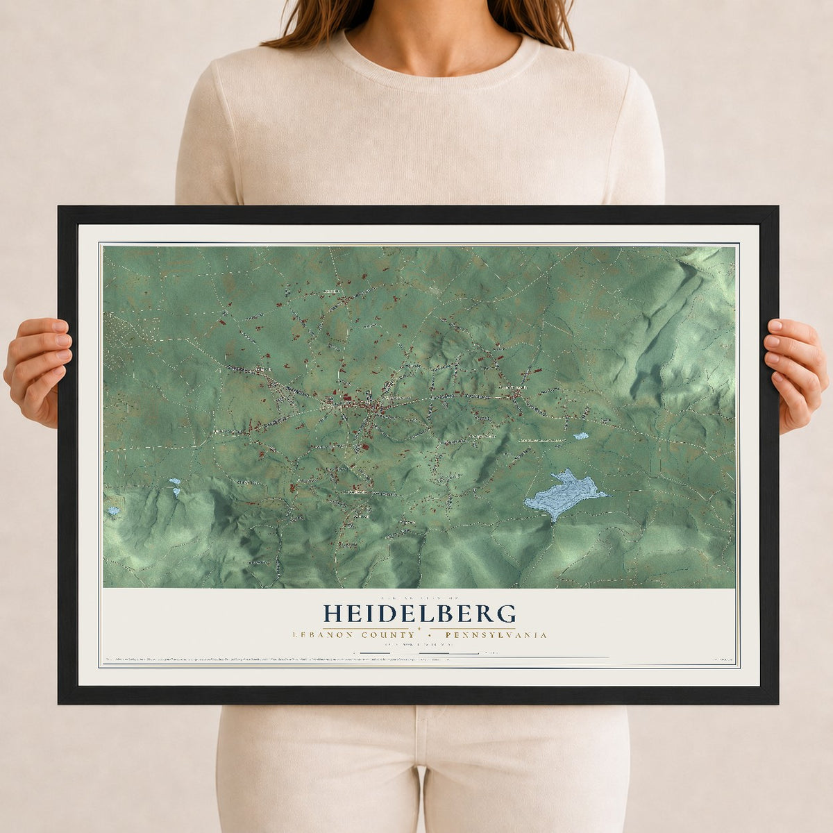 Map of Heidelberg, Lebanon County, Pennsylvania, 12 x 18 inch print in a black wood frame