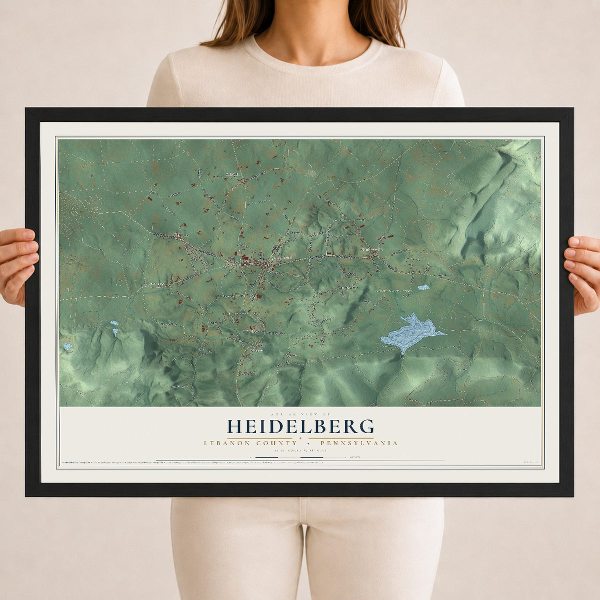Map of Heidelberg, Lebanon County, Pennsylvania, 18 x 24 inch print in a black wood frame