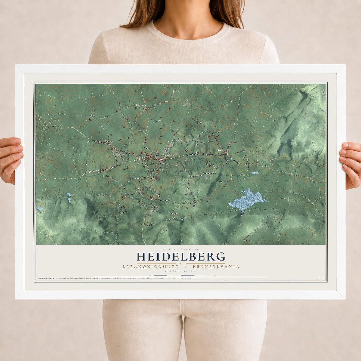 Map of Heidelberg, Lebanon County, Pennsylvania, 18 x 24 inch print in a white wood frame
