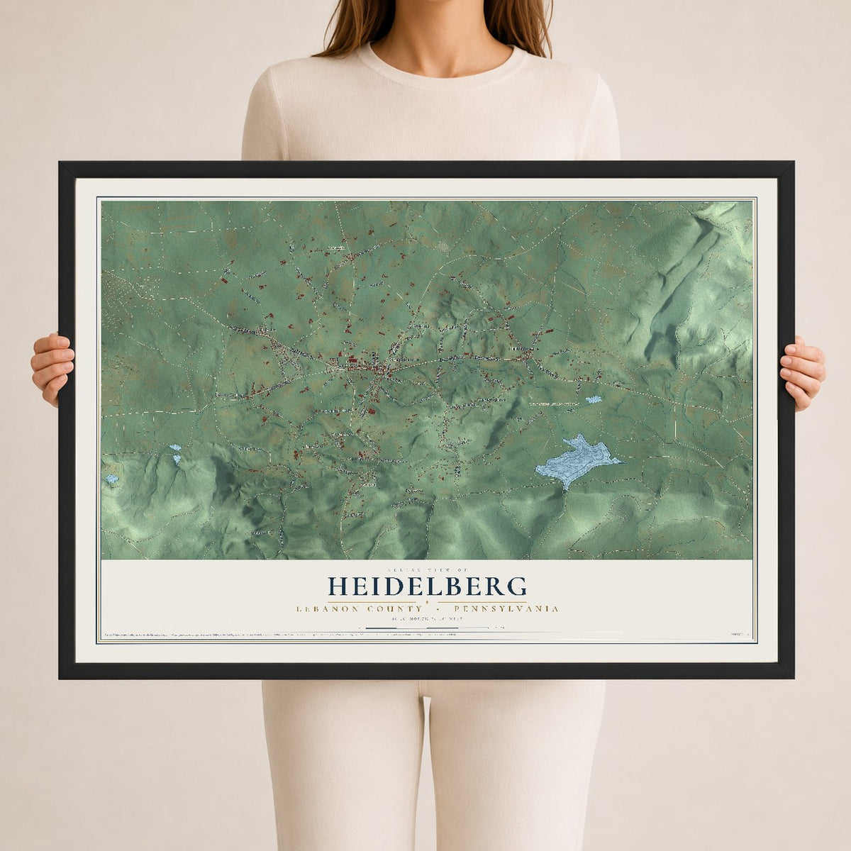 Map of Heidelberg, Lebanon County, Pennsylvania, 24 x 36 inch print in a black wood frame
