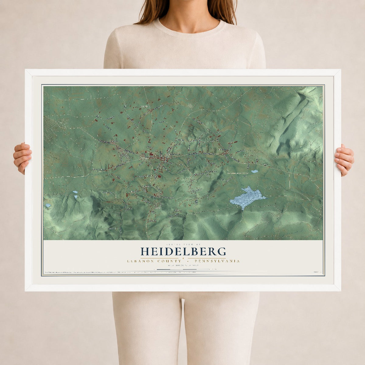 Map of Heidelberg, Lebanon County, Pennsylvania, 24 x 36 inch print in a white wood frame