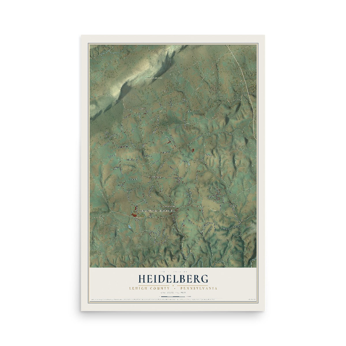 Map of Heidelberg, Lehigh County, Pennsylvania, 12 x 18 inch unframed archival matte print