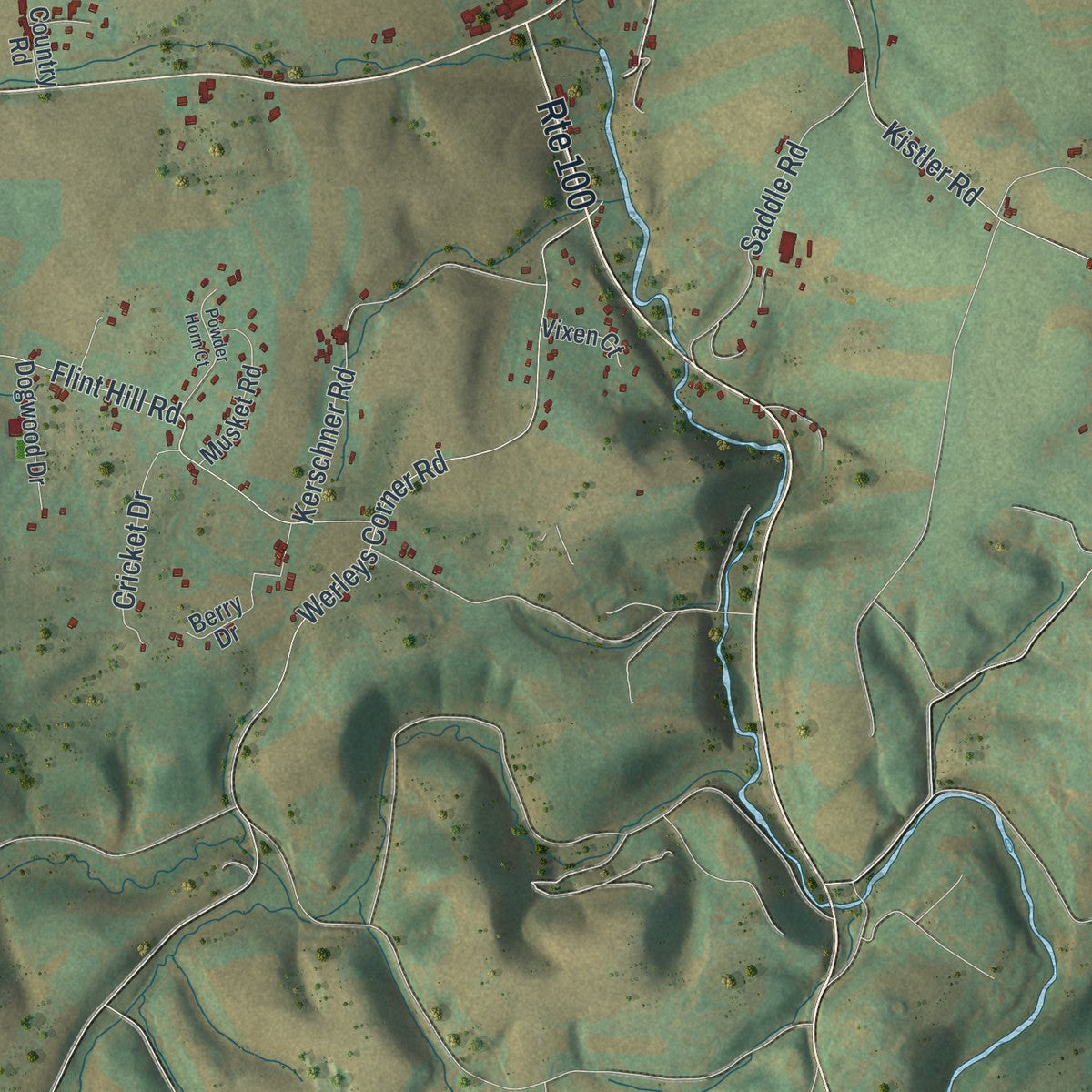 Second close-up of the map of Heidelberg, Lehigh County, Pennsylvania print showing more streets and buildings
