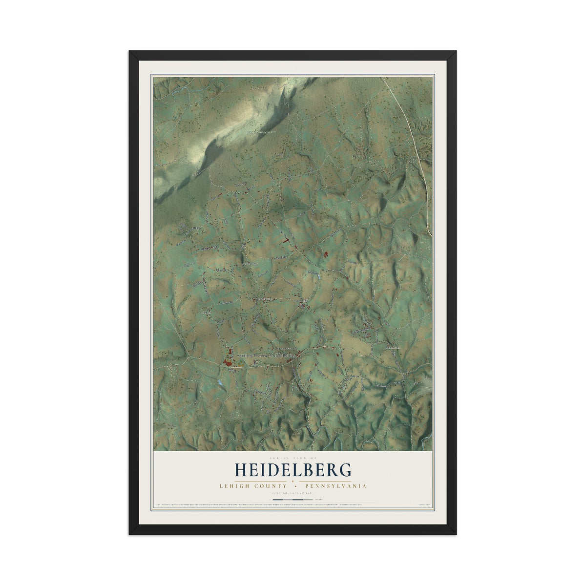 Map of Heidelberg, Lehigh County, Pennsylvania, 12 x 18 inch print in a black wood frame