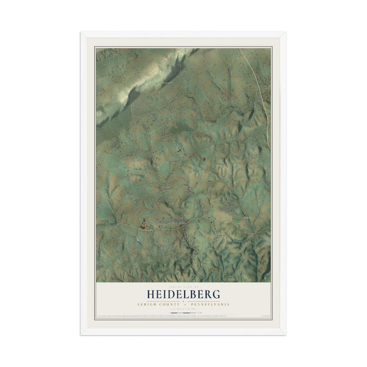 Map of Heidelberg, Lehigh County, Pennsylvania, 12 x 18 inch print in a white wood frame