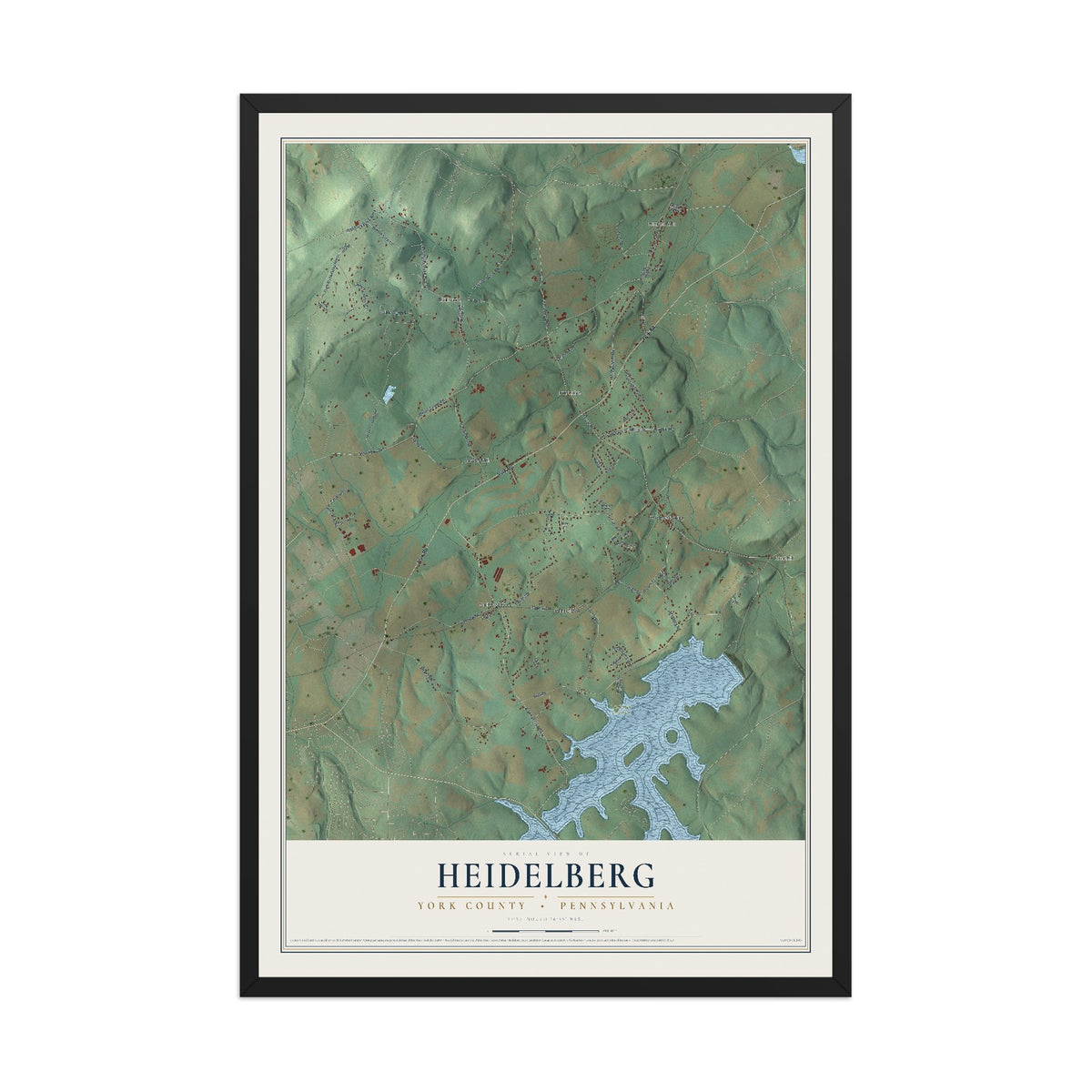 Map of Heidelberg, York County, Pennsylvania, 12 x 18 inch print in a black wood frame