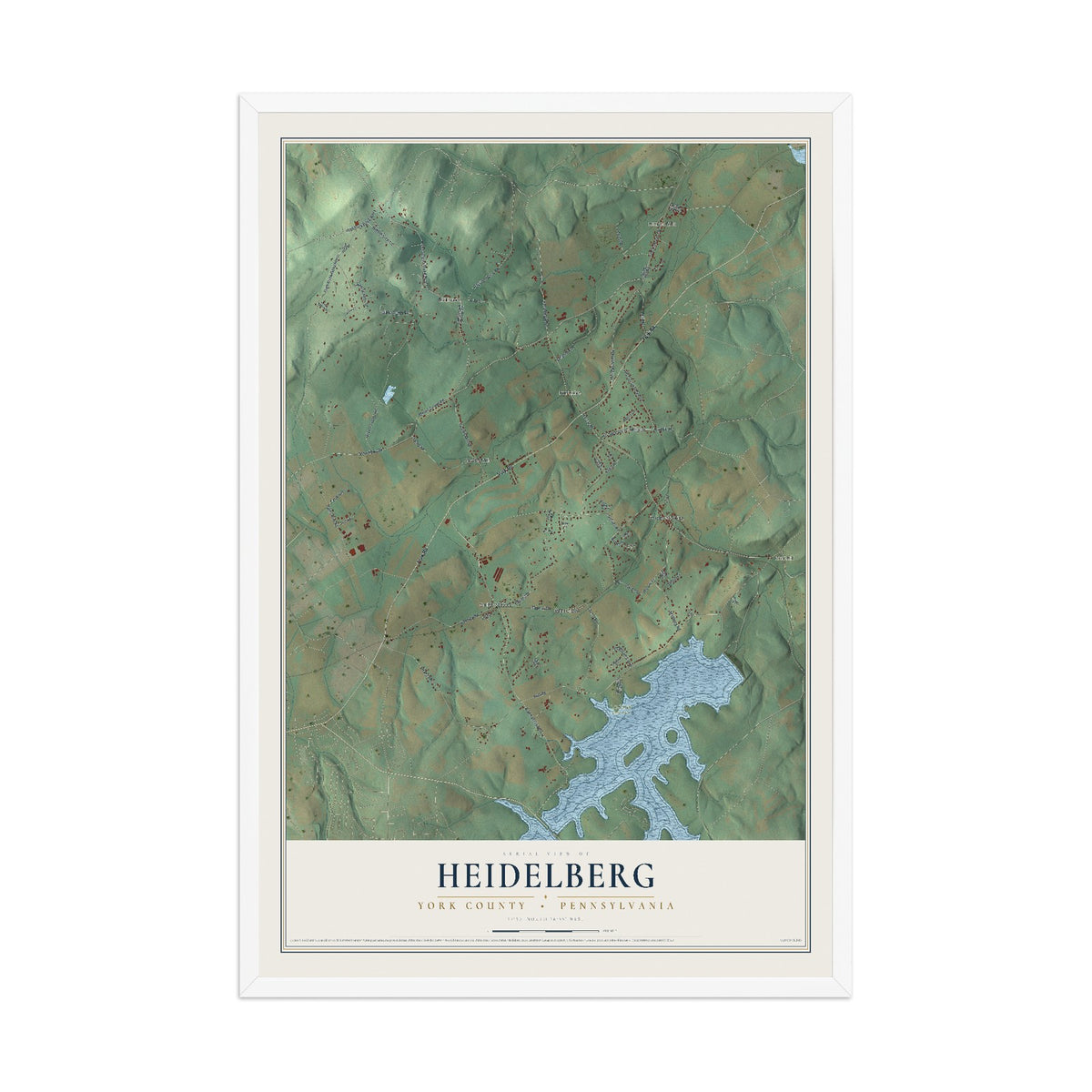 Map of Heidelberg, York County, Pennsylvania, 12 x 18 inch print in a white wood frame