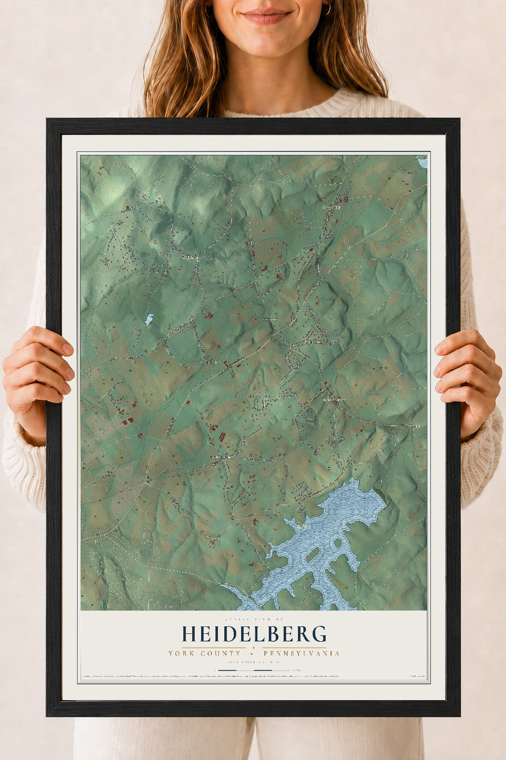 Map of Heidelberg, York County, Pennsylvania, 18 x 24 inch print in a black wood frame