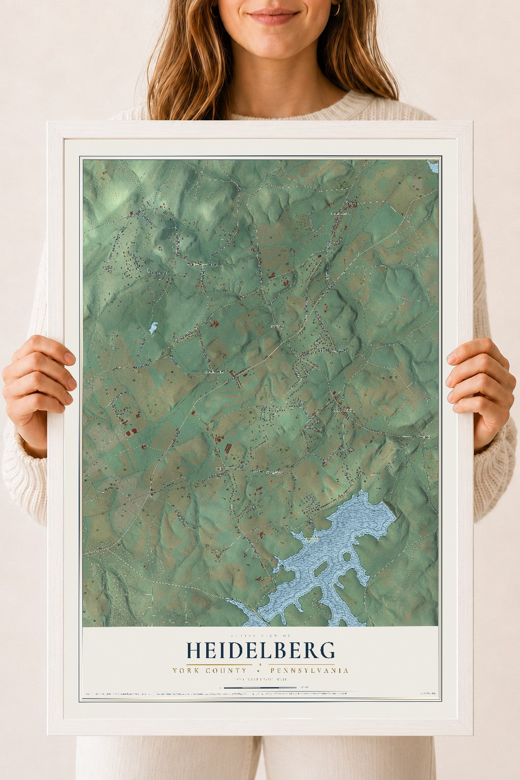 Map of Heidelberg, York County, Pennsylvania, 18 x 24 inch print in a white wood frame