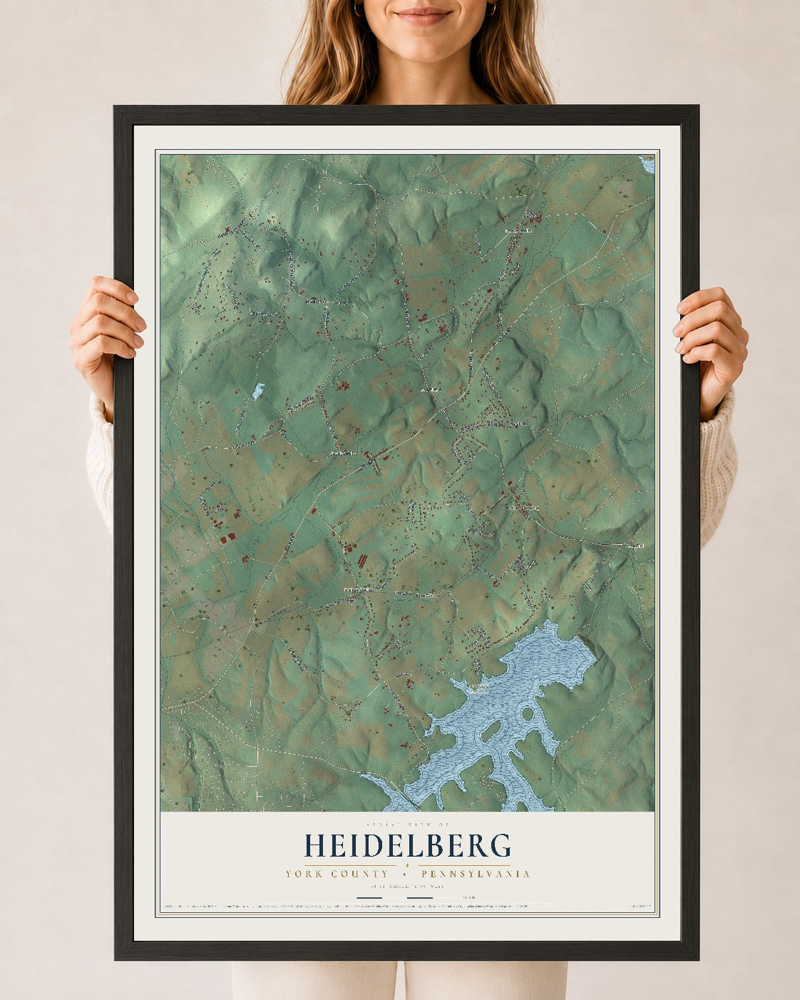 Map of Heidelberg, York County, Pennsylvania, 24 x 36 inch print in a black wood frame