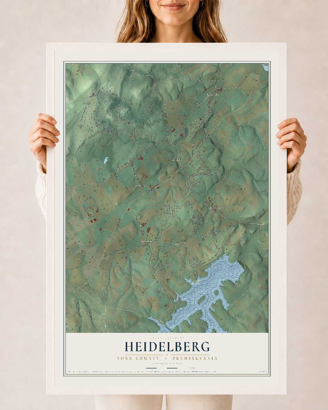 Map of Heidelberg, York County, Pennsylvania, 24 x 36 inch print in a white wood frame