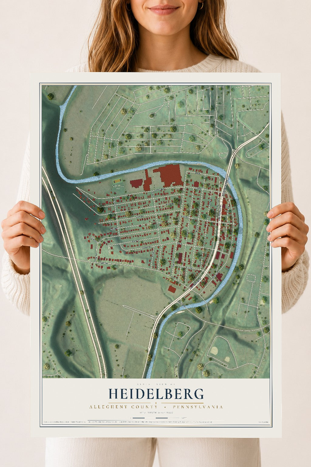 Map of Heidelberg, Allegheny County, Pennsylvania, 18 x 24 inch unframed archival matte print