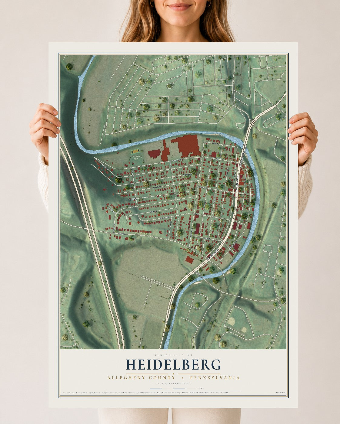 Map of Heidelberg, Allegheny County, Pennsylvania, 24 x 36 inch unframed archival matte print