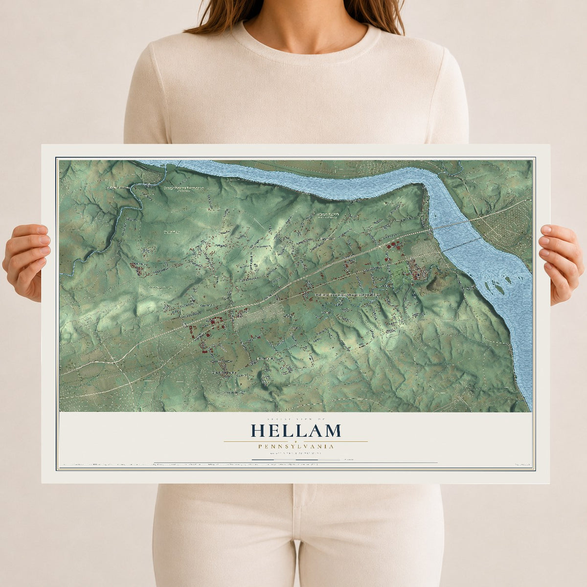 Map of Hellam, Pennsylvania, 12 x 18 inch unframed archival matte print