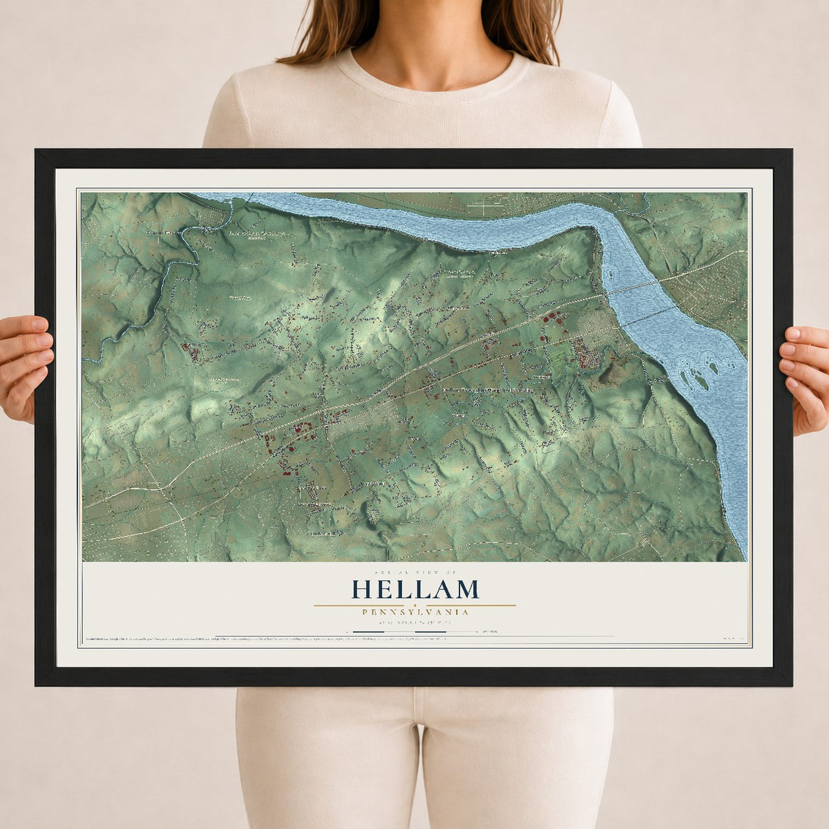 Map of Hellam, Pennsylvania, 18 x 24 inch print in a black wood frame
