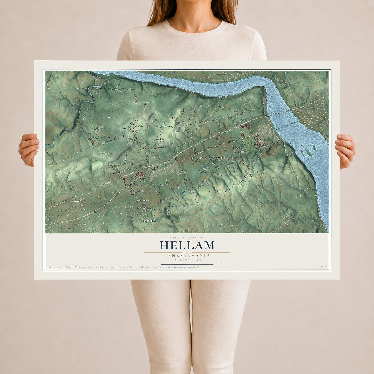 Map of Hellam, Pennsylvania, 24 x 36 inch unframed archival matte print