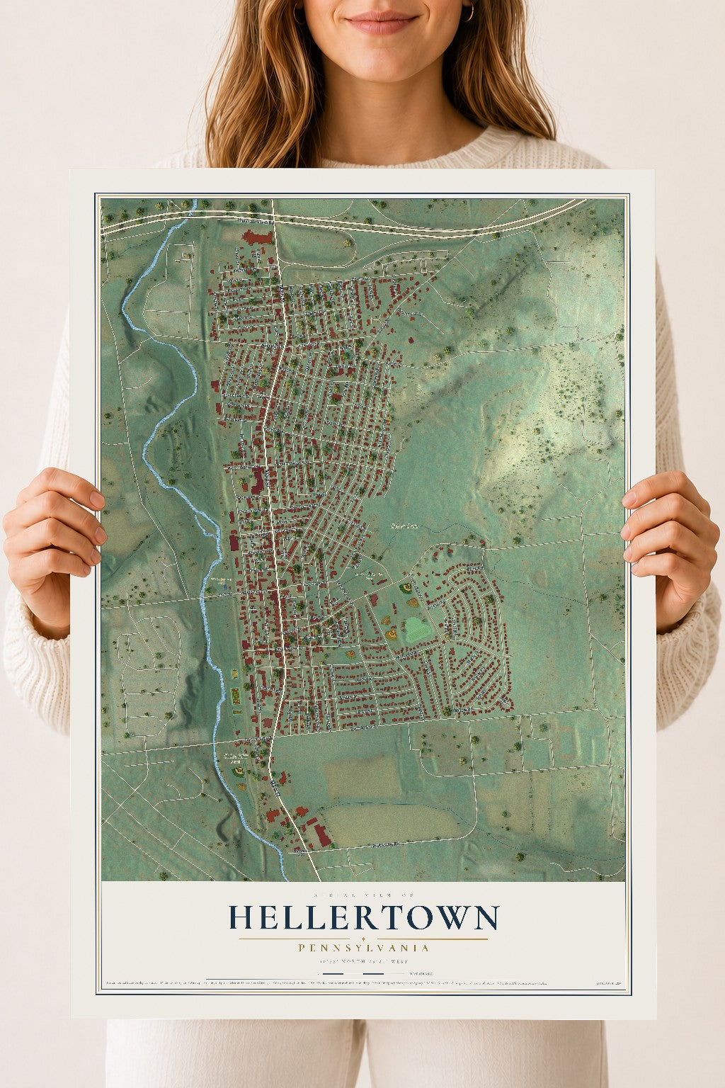 Map of Hellertown, Pennsylvania, 18 x 24 inch unframed archival matte print